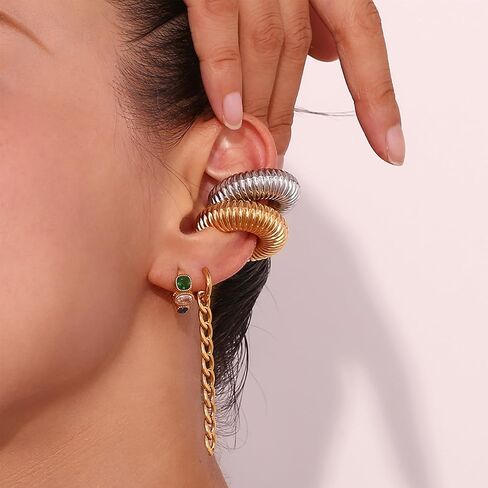 PRETOLE Chunky Ear Cuffs for Women Trendy Lightweight 14K Gold Plated Thick Ear Clip Earrings Hollow Tube Non Piercing Gold Ear Cuff Earrings for Women in Kuwait