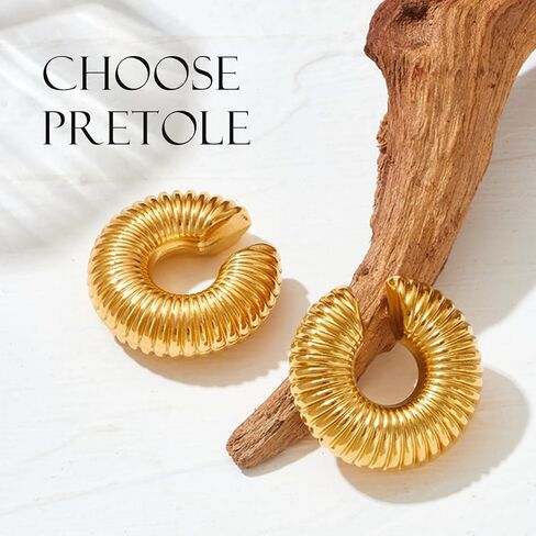 PRETOLE Chunky Ear Cuffs for Women Trendy Lightweight 14K Gold Plated Thick Ear Clip Earrings Hollow Tube Non Piercing Gold Ear Cuff Earrings for Women in Kuwait