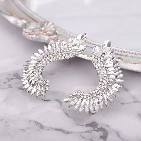 Xerling Personalized Statement Full Rhinestone Earrings Crystal Climber Crawler Boho Earrings for Women Bling Bridal Earrings for Wedding Prom in Saudi Arabia