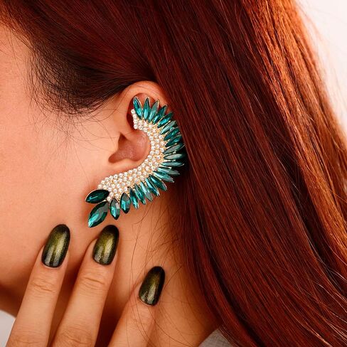 Xerling Personalized Statement Full Rhinestone Earrings Crystal Climber Crawler Boho Earrings for Women Bling Bridal Earrings for Wedding Prom in Kuwait