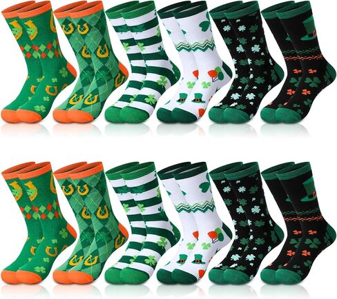12 Pairs St. Patrick's Day Socks Irish Socks Shamrock Good Luck Clover Socks Irish Festival Socks Novelty Crew Socks for Women Men Adult Boy Girl, 6 Styles in Saudi Arabia