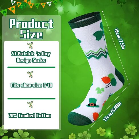 12 Pairs St. Patrick's Day Socks Irish Socks Shamrock Good Luck Clover Socks Irish Festival Socks Novelty Crew Socks for Women Men Adult Boy Girl, 6 Styles in Saudi Arabia