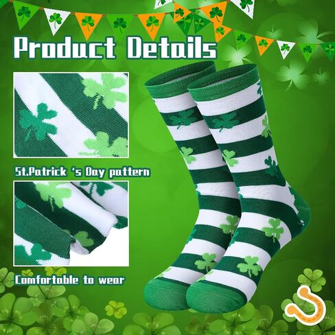 12 Pairs St. Patrick's Day Socks Irish Socks Shamrock Good Luck Clover Socks Irish Festival Socks Novelty Crew Socks for Women Men Adult Boy Girl, 6 Styles in Saudi Arabia