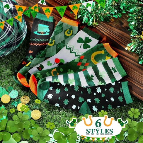 12 Pairs St. Patrick's Day Socks Irish Socks Shamrock Good Luck Clover Socks Irish Festival Socks Novelty Crew Socks for Women Men Adult Boy Girl, 6 Styles in Saudi Arabia