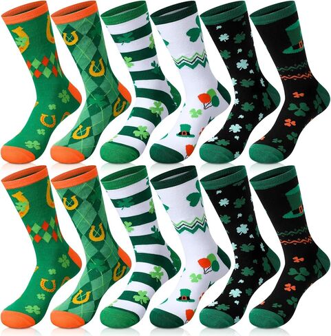 12 Pairs St. Patrick's Day Socks Irish Socks Shamrock Good Luck Clover Socks Irish Festival Socks Novelty Crew Socks for Women Men Adult Boy Girl, 6 Styles in Saudi Arabia