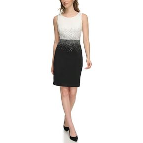 Calvin Klein Scuba Two-Tone Short Sheath with Bedazzled Mid Section