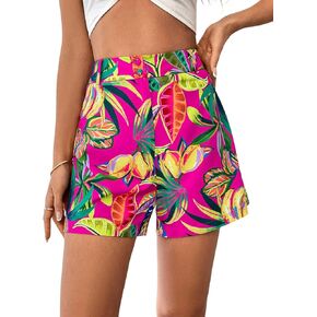 Milumia Women's Summer Shorts Tropical Print High Waisted Wide Leg Boho Shorts