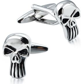 Sillver Tone Halooween Giant Tooth Skull Cufflinks for Men with Gift Box.