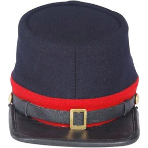 Civil War Union Artillery Leather Peak Plain Kepi, Navy Blue with Red Band Hat
