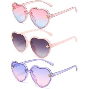 FBHLZ 3 Pack Girls heart Shaped Sunglasses UV 400 Protection Kids Love Heart Sunglasses Outdoor Beach Holiday Age 3-10 Years