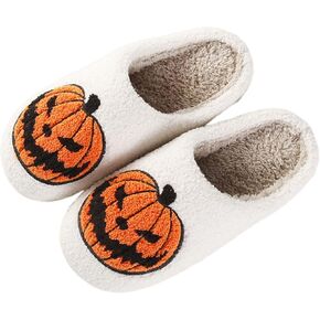 Halloween Spooky Pumpkin Slippers for Women Men Soft Plush Fuzzy Slippers Cozy House Slippers Indoor Outdoor Shoes