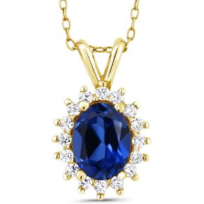 Gem Stone King 14K Yellow Gold Oval Gemstone Birthstone Halo Pendant Necklace | Oval 8X6MM | Gold Necklace for Women | With 18 Inch Chain