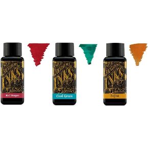Diamine - 30ml Fountain Pen Ink - 3 Pack - Red Dragon, Cool Green, Sepia
