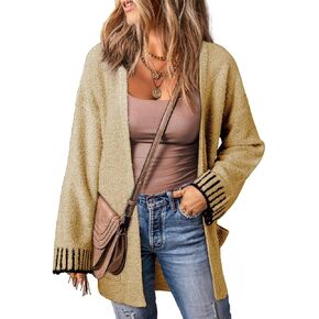 SHEWIN Women Cardigan Sweaters 2024 Open Front Long Sleeve Knit Coat with Pocket