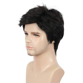 شعر مستعار أسود قصير مستقيم للرجال البالغين مع الانفجارات، مظهر طبيعي يومي، شعر مستعار للحفلات التنكرية للهالوين in Kuwait