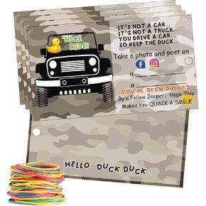 You've Been Ducked Card, Duck Ducking Game Card, Ducked Tags, Camouflage design, 50 Pack, 3.5 x 2" Business Card Size With Round Hole and Rubber Bands