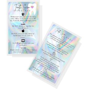 Tooth Gem Aftercare Cards | 50 Pack | 2x3.5" inch Business Cards | Wallet Sized Non-Reflective Matte Rainbow Holographic Look Design