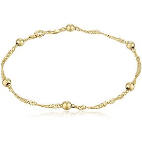 Adabele Solid Sterling Silver Gold Satellite Chain Anklet 3mm Bead Station 9 10 11 Inch Cute Dainty Hypoallergenic Nickel Free Women Jewelry Made in Italy