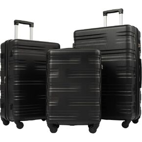 3 Piece Luggage Sets,Hardside Carry on Suitcase with Telescopic Handle and Hooks,Lightweight Suitcase Set With 4 Silent 360-degree Spinner Wheels and TSA Lock for Men Women (20''/24''/28''),Black
