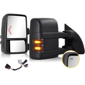 Towing Mirrors for 1999-2016 Ford F250 F350 F450 F550 Super Duty with Power Glass Heated Function Arrow Turn Signal Light Running Lights Pair Set (Smoke Lens)