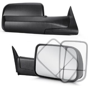 Youxmoto Towing Mirrors 94-02 for Dodge Ram 1500 2500 3500, 1994 1995 1996 1997 1998 1999 2000 2001 2002 Manual Folding & Flip Up; Convex + Flat Glass Tow Mirrors