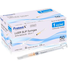 حقنة معقمة بقفل Luer يمكن التخلص منها سعة 2.5 مل مع إبرة 23 جيجا 1 بوصة، محكمة الغلق بشكل فردي، توزيع سلس ودقيق لمختبرات العلوم، 50 عبوة