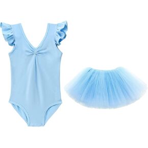 famuka Kid Girl Ballerina Dance Outfit Toddlers Two Pieces Ballet Leotard and Tutu Skirt Dress