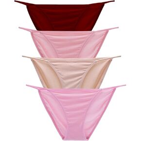 Bolivelan 4 Pack Women's String Bikini Panties High Cut Briefs Low Rise Hipster Sexy Cheeky Underwear