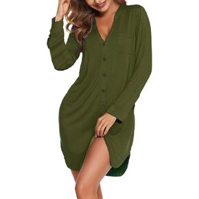 Ekouaer Womens Button Down Nightgown Long Sleeves Sleepwear V Neck Nightgowns for Women