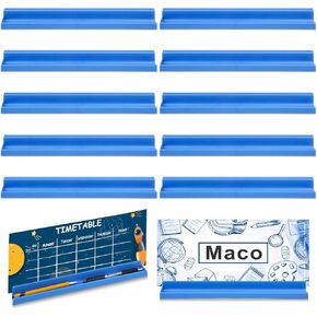 SAVITA 12pcs Classroom Desk Name Plates Holder, Desktop Prop and Park Station Tray with Adhesive Grip, Removable Pen Holder for Office Table Display Nameplates Student Classroom Information (Blue)