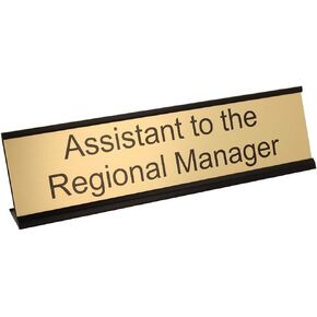 Assistant to The Regional Manager Desk Plate – 2" x 8" Novelty Name Plate – Gold Name Plate with Black Desk Holder