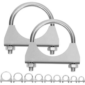 Swpeet 2Pcs 2.8 Inches Exhaust U Clamp Kit, 2-4/5 Inches Stainless Steel Muffler U-Bolt Clamps, Universal Heavy Duty U-Bolt Muffler Clamp Ideal for Tip Pipes Connection