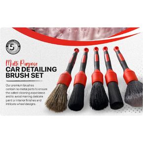 Preimum Car Detailing Brush Set - 5 Pack Auto Detail Kit for Automotive, Soft to Firm Brushes for Cleaning and Polishing for Interior, Exterior, Dashboard, Wheel Rims, Air Vent, Seat, car wash