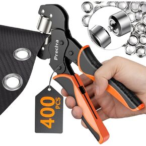 Preciva Grommet Tool Kit of 3/8 Inch, Portable Handheld Hole Punch Pliers (10mm) Grommet Kit, Hand Press Machine Manual Puncher with 500pcs Silver Grommets