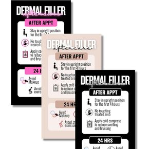 Modern Professional Dermal Filler Aftercare instuction cards for medspas and nurse injectors 55 Cards - Business Card size - Full color high gloss front and back - Post filler care tips (Tan)