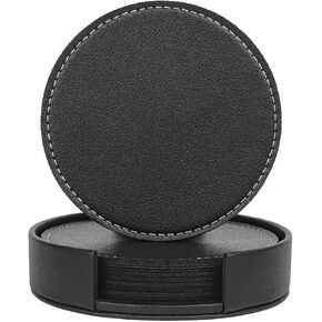 Coasters for Drinks, WAYIFON Leather Coasters with Holder, Protect Furniture from Damage(5PCS, Black)