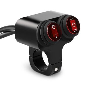 7/8" Waterproof Switch Motorcycle ATV Light Bar Switch 22mm 12V 16A,Handlebar Double Control Kill Button Switch,Headlight Spotlights Hazard Brake Fog Light ON Off Switches