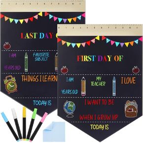First and Last Day of School Board for Kids, 15 x 11.8 Inch Double Sided First Day of School Chalkboard Back to School Board Sign with 5 Markers, Wipe Cloth Preschool Kindergarten Gifts