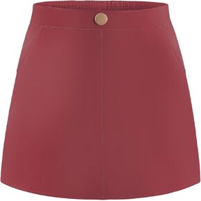 Auranso Girls Faux Leather Skirts A-Line Mini Skirts for Girls with Two Pockets