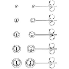 5 Pairs Extra Long Post Earrings 316L Stainless Steel Ball Stud Earrings for Women Men Hypoallergenic Ear Piercing Studs for Sensitive Ears 2-6mm