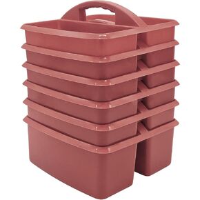 Teacher Created Resource Deep Rose Portable Plastic Storage Caddy 6-Pack for Classrooms, Kids Room, and Office Organization, 3 Compartments