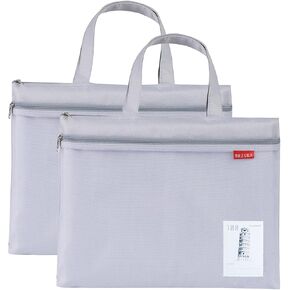 Mesh Zipper Pouch 11x13.7 in, A4 Double Pocket Waterproof File Bag with Handle, Document Storage for School/Travel/Office/Cross Stitch/Puzzle (Gray)