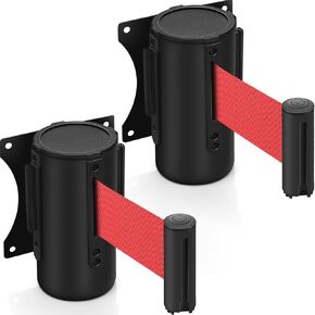 2 Pieces Retractable Belt Barrier Wall Mount Caution Belt 10 Feet with Black Case Crowd Control Barriers for Indoor and Outdoor Crowd Control Line Dividers (Red Belt)