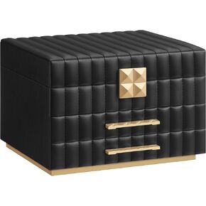 SONGMICS HOME ANAH Collection - 3-Tier Jewelry Box with Mirror, Jewelry Organizer with 2 Drawers, PU Surface with Stitching, Floating Effect, 8.5 x 9.4 x 6.2 Inches, Gift, Cloud White UJBC183W01