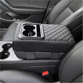 Car Center Console Armrest Pillow, 14"×8.3" Leather Auto Arm Rest Cover Protector with Cup Holder and Phone Holder, Memory Foam Armrest Cushion for Most Vehicles, Car Accessories (Glossy)