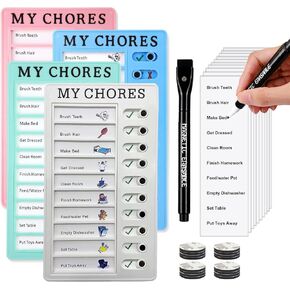 Chore Chart for Kids Dry Erase Chore Board,Kids Chore Chart ADHD Tools for Kids Task Board Planning Board for Fridge with10 Detachable Cardstock and 16 Magnetic - 4 Pack.