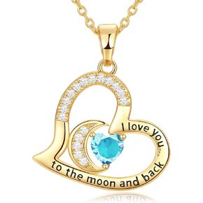 Birthstone Jewelry for Wife Gifts for Her - 18K Gold Filled 925 Sterling Silver I love You Heart Pendant Necklace for Wife Mothers Day Gifts for Wife Birthday Gifts for Girlfriend on Valentine's Day, Wedding Anniversary, Christmas Gifts for Her