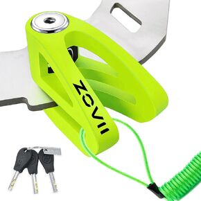 Disc Brake Lock 10mm Locking Pin Anti Theft Alloy Steel Body Security Heavy Duty Wheel Disc Lock with Reminder Cable & 3 Keys for Motorcycle Scooter, Fluorescent Yellow