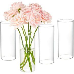 4pcs Glass Cylinder Vases for Centerpieces - 8 Inch Tall Glass Vases for Flowers, Hurricane Glass Candle Holders Floating Candle Vases for Table Centerpiece Formal Dinners Home Decor