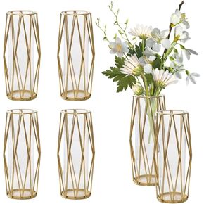 6 PCS Gold Modern Flower Vases for Centerpieces,Modern Geometric Vases for Flowers,Wide Big Tall Geometric Vases for Flowers, for Centerpieces Dining Room Table Wedding 11Inch